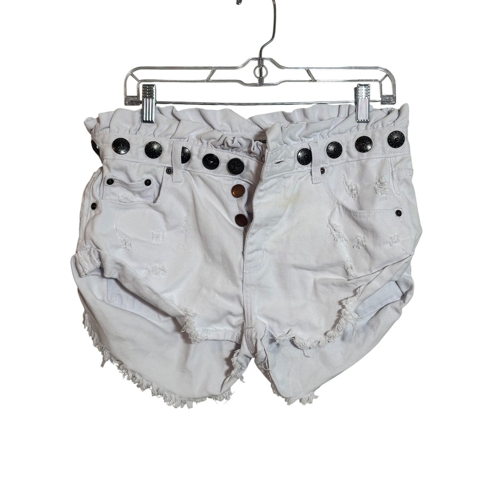 One Teaspoon White Denim Distressed‎ Button Fly Shorts Size 28